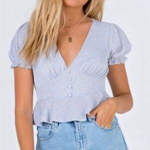 Princess Polly baby blue floral peplum cropped top size 2